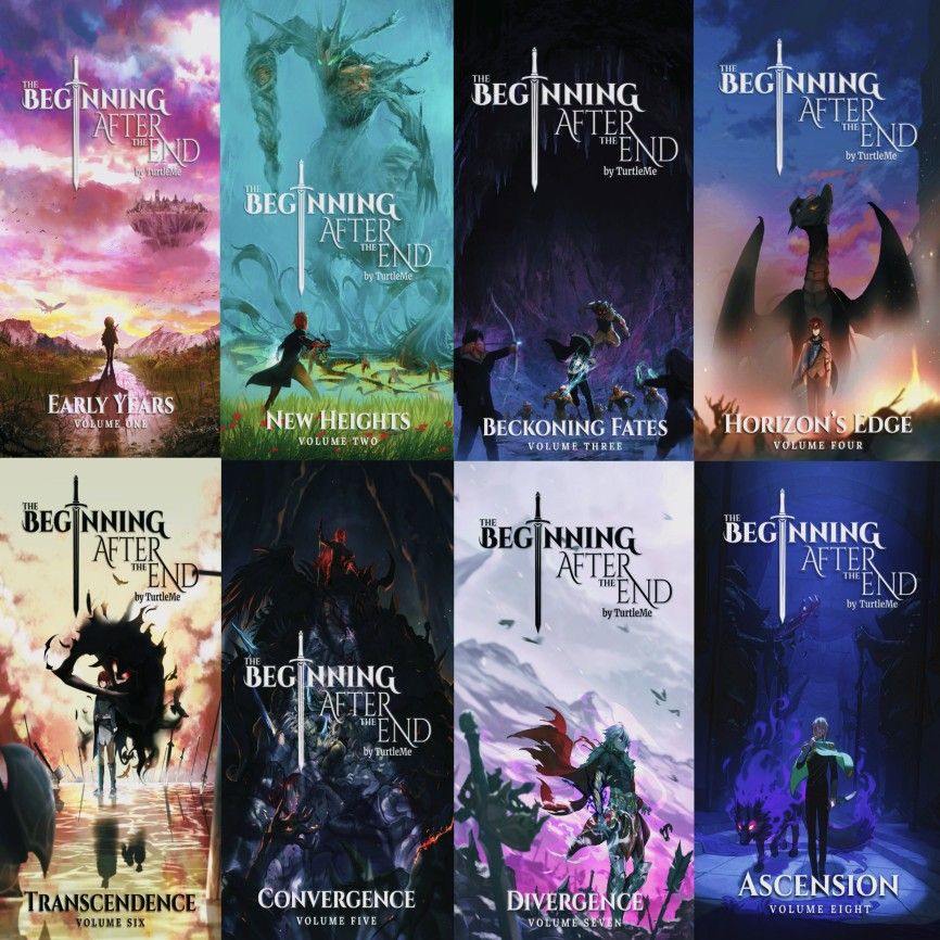 Image: Book covers for The Beginning After the End, Books 1-8